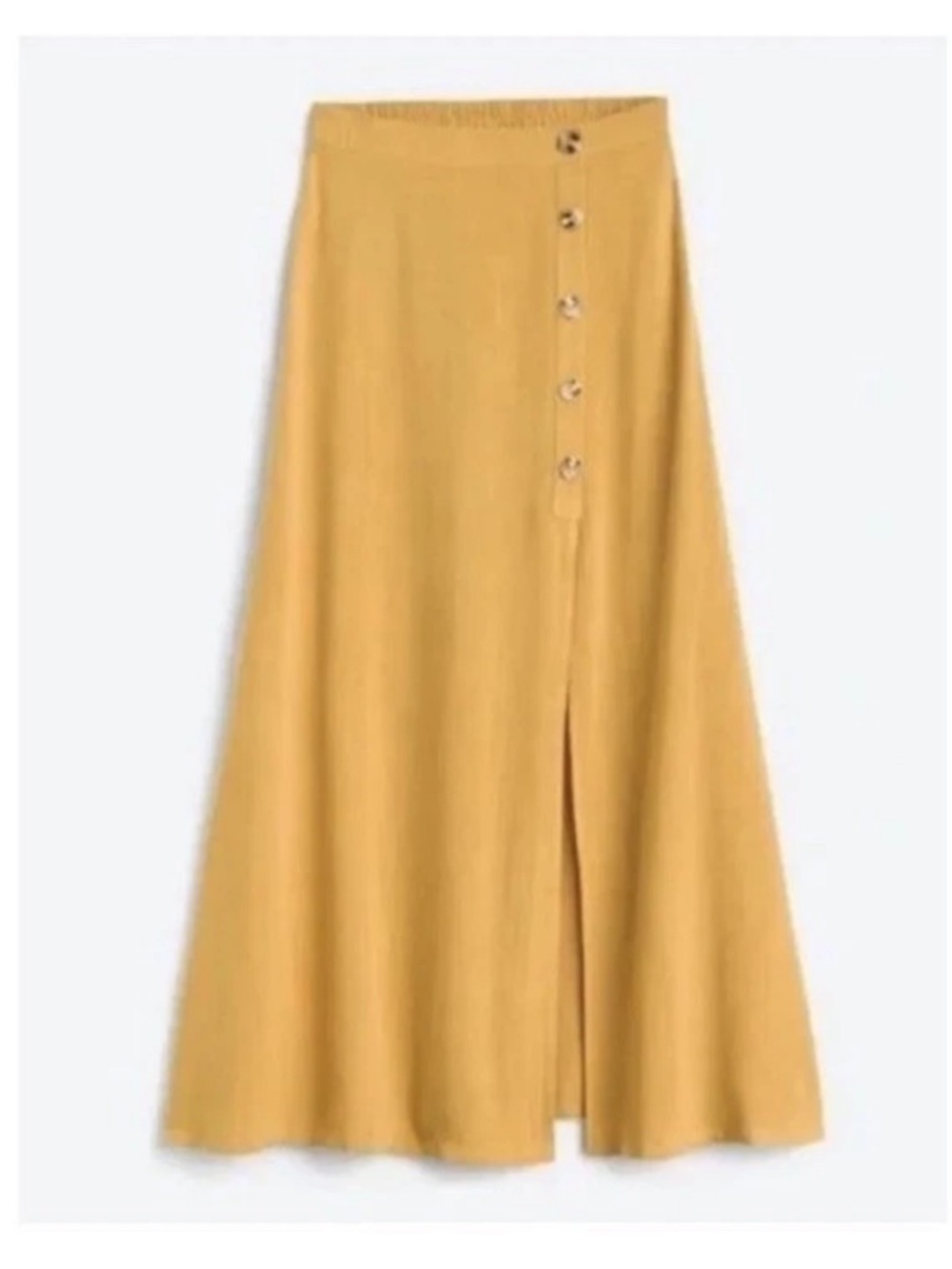 Mustard Yellow Maxi Skirt With Bella Split Slit & Buttons A-line Linen Blend L